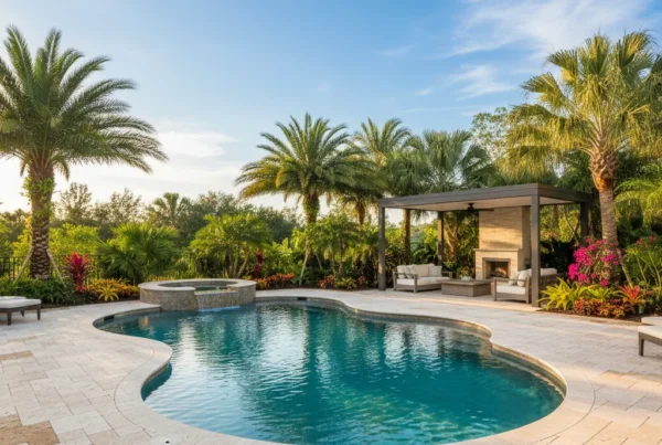Custom pool deck with travertine and pavers in Central Florida