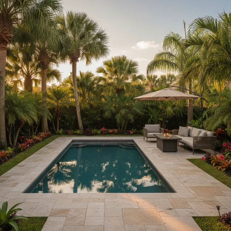 small backyard pool with tropical landscaping in Central Florida