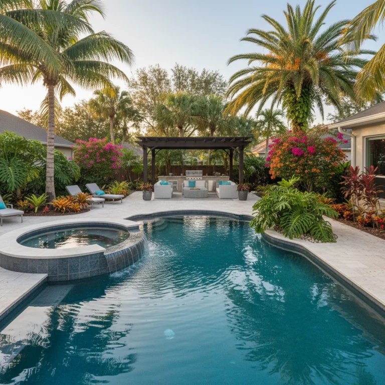 Custom pool with spa addition in Central Florida backyard