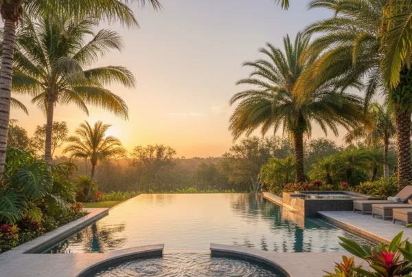 Custom infinity edge pool with tropical landscaping in Central Florida