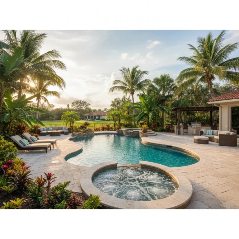 Custom reshaped pool with tropical landscaping in Central Florida