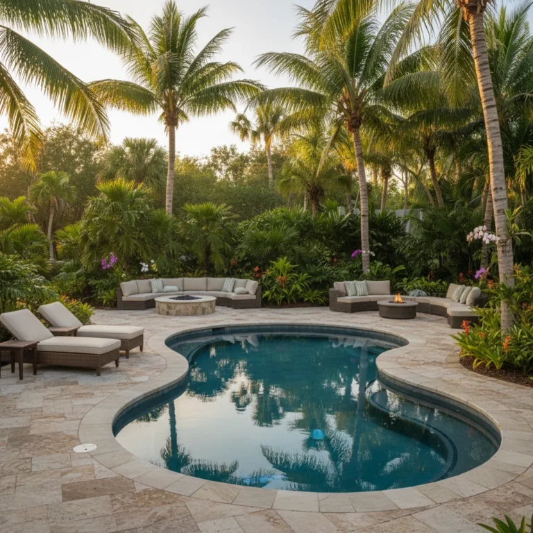 Custom inground spa with tropical landscaping in Central Florida