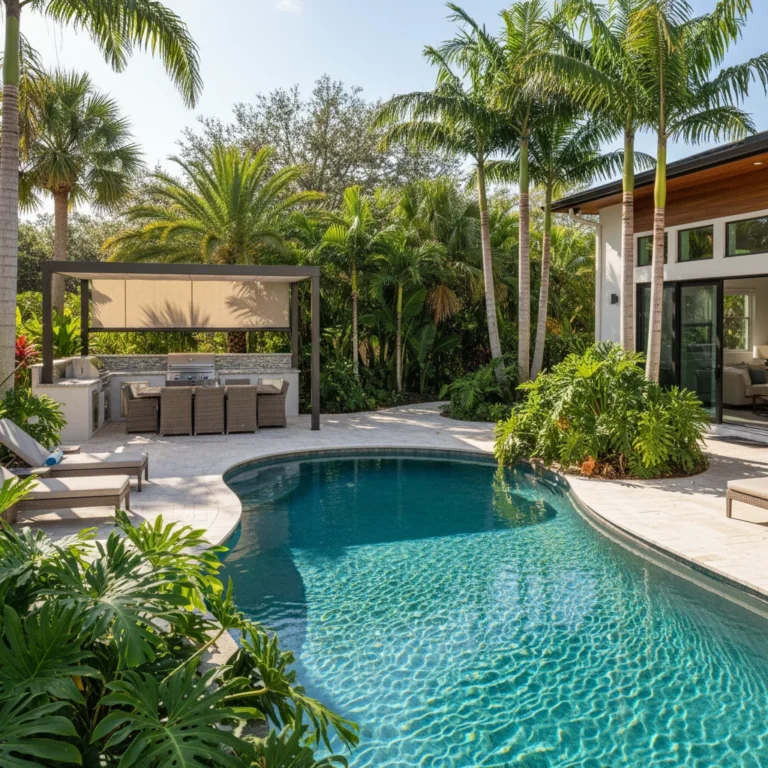 Custom saltwater pool with tropical landscaping in Central Florida