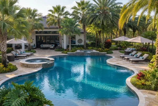 Custom residential pool with tropical landscaping in Central Florida