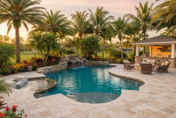 Custom pool deck with tropical landscaping in Central Florida
