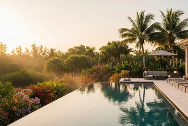 Custom infinity pool with tropical landscaping in Central Florida