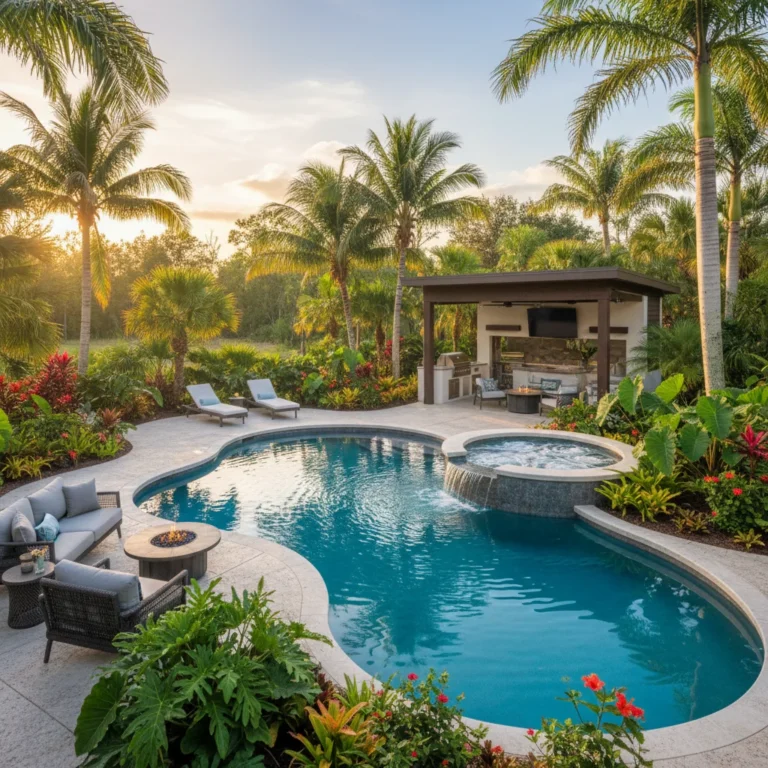 Custom saltwater pool with tropical landscaping in Central Florida