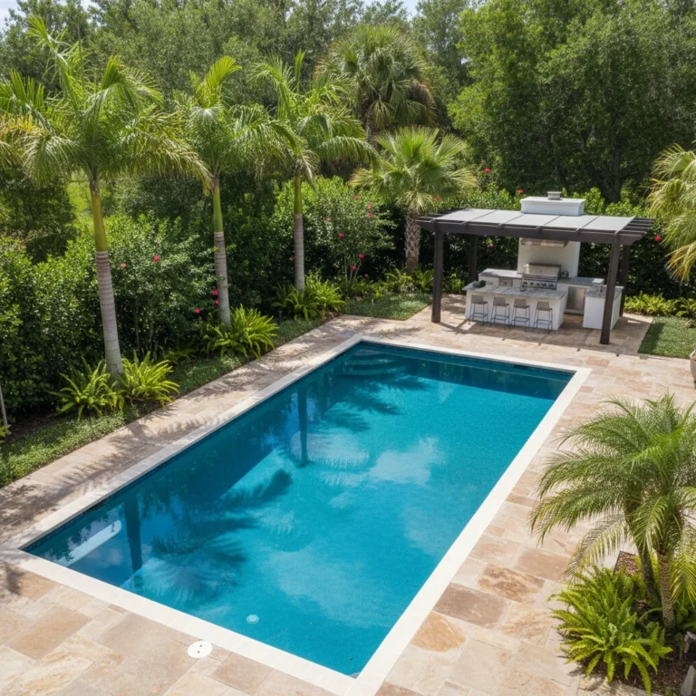 Custom resurfaced pool with tropical landscaping in Central Florida