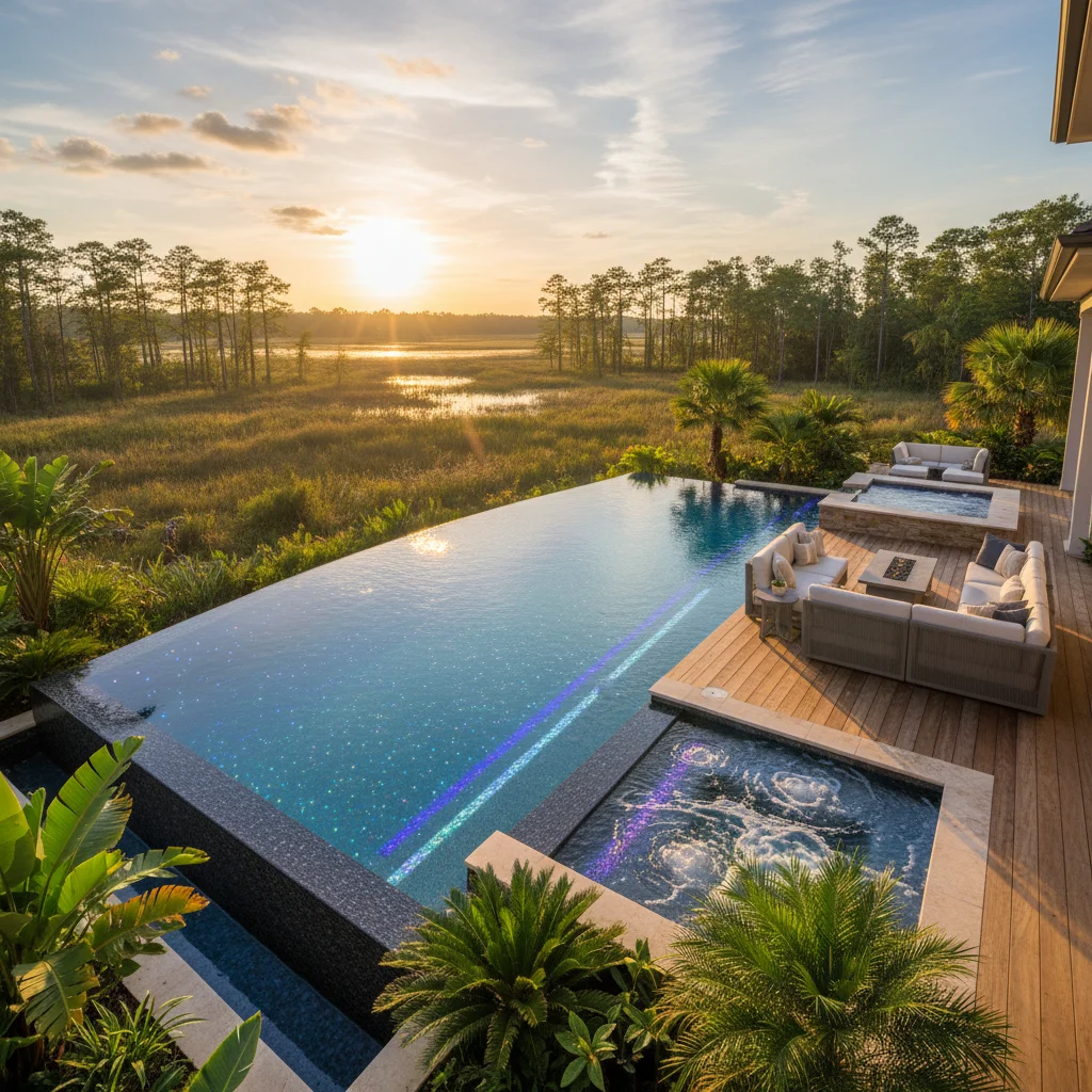 Infinity pool lighting and visual effects | Luxe Outdoor Construction