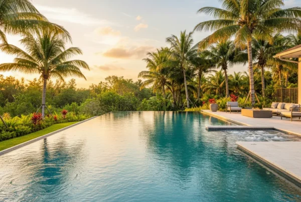 Custom infinity pool with vanishing edge in Central Florida outdoor setting