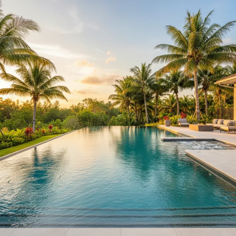 Custom infinity pool with vanishing edge in Central Florida outdoor setting