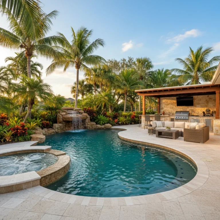 Custom saltwater pool with tropical landscaping in Central Florida