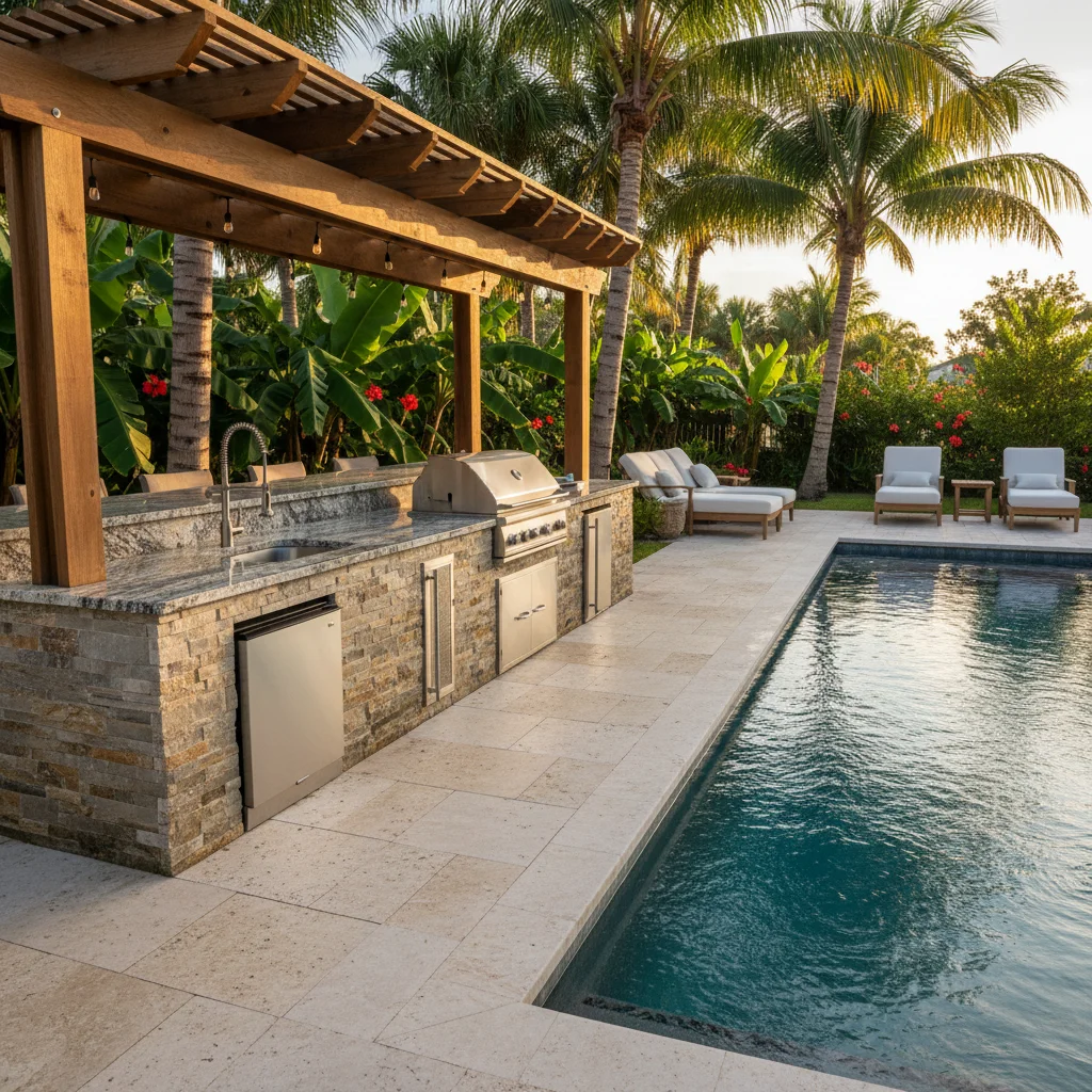 Outdoor kitchen countertop options for Florida climate | Luxe Outdoor Construction
