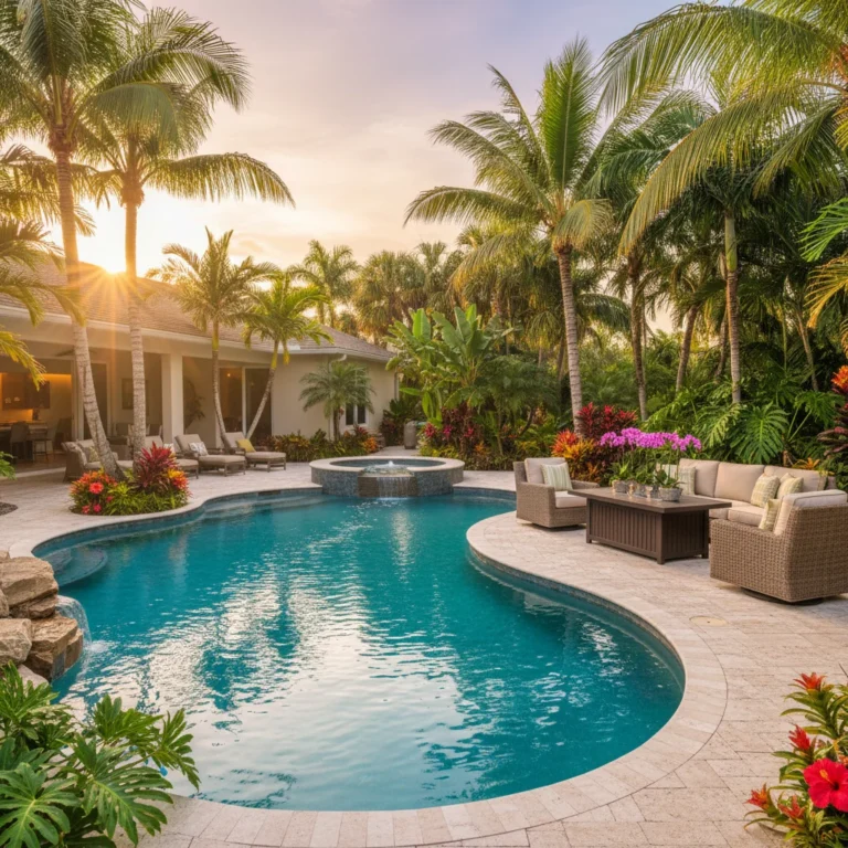 Custom saltwater pool with tropical landscaping in Central Florida