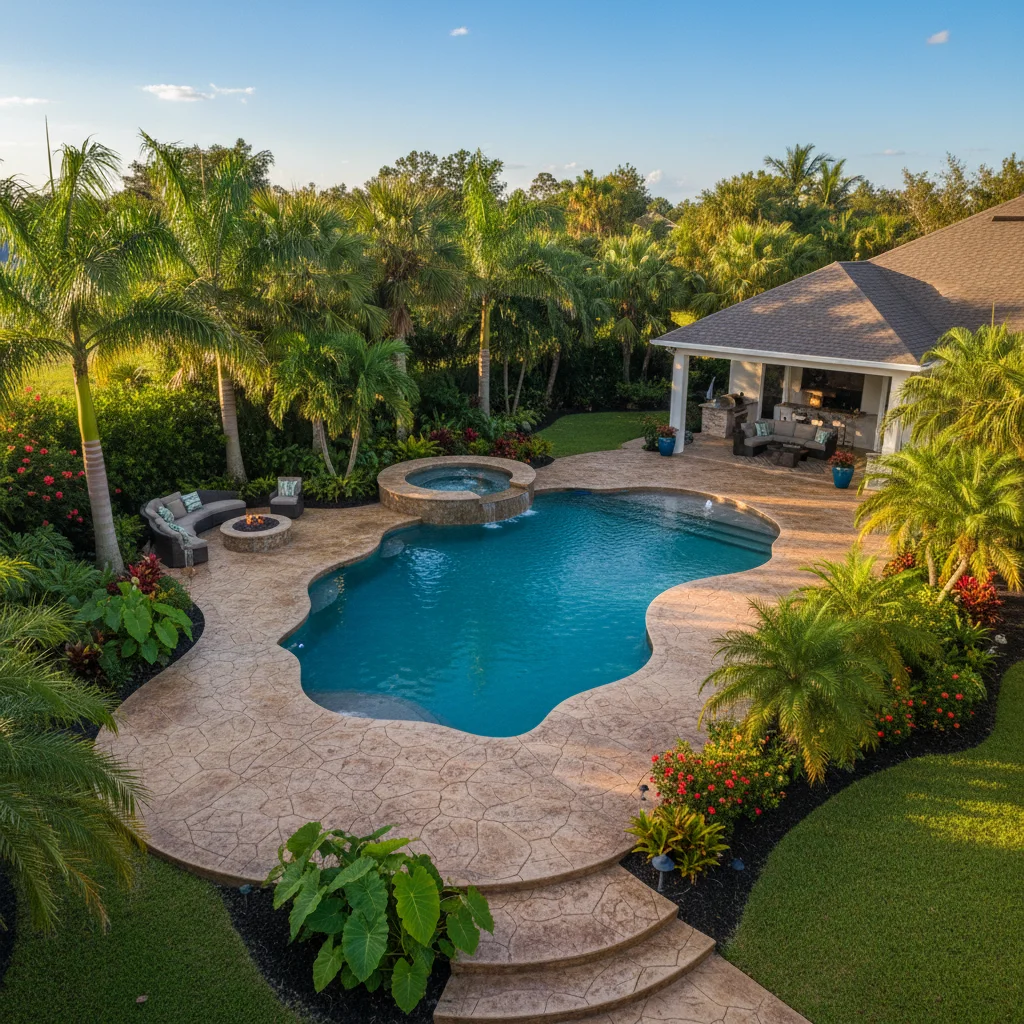 Stamped concrete pool deck pros and cons | Luxe Outdoor Construction