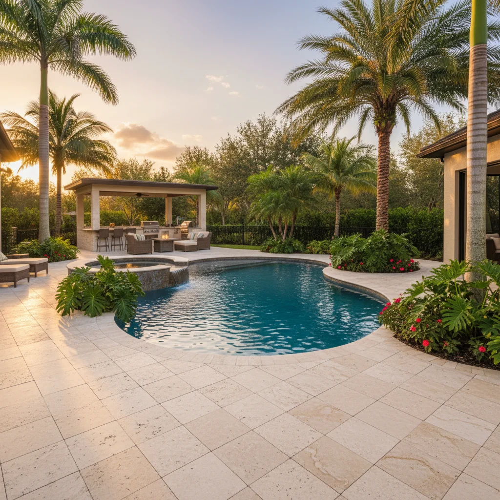 Travertine vs pavers for pool deck Central Florida | Luxe Outdoor Construction
