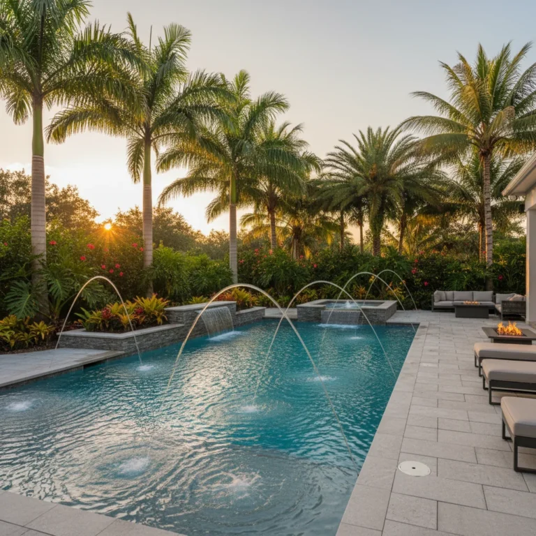 Custom pool with water features and tropical landscaping in Central Florida