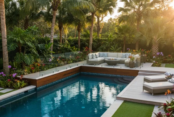 Custom above ground pool with tropical landscaping in Central Florida