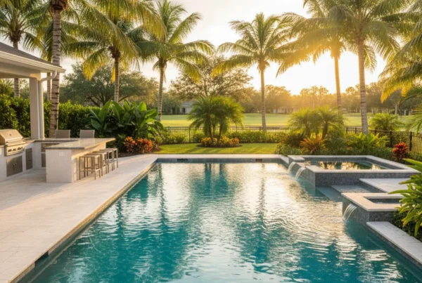 Custom Central Florida pool with pebble finish and tropical landscaping