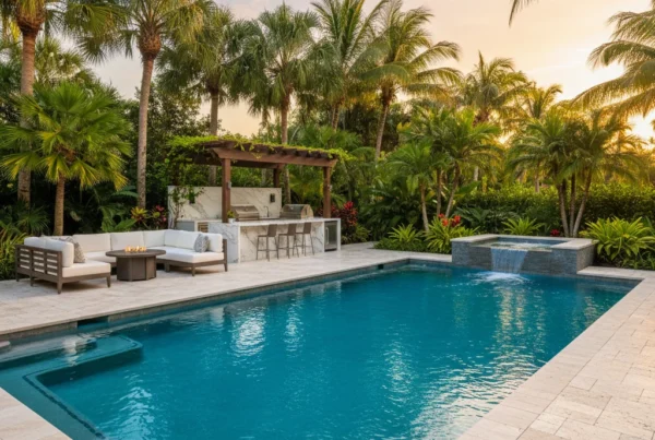 Custom resurfaced pool with tropical landscaping in Central Florida