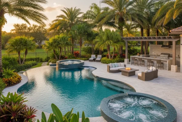 Custom pool and outdoor living area with palm trees in Osceola County FL