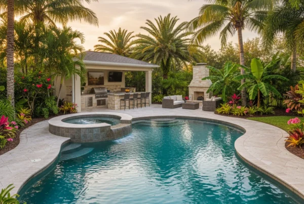 Custom inground pool with tropical landscaping in Central Florida