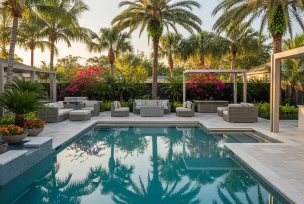 Custom resurfaced pool with tropical landscaping in Central Florida
