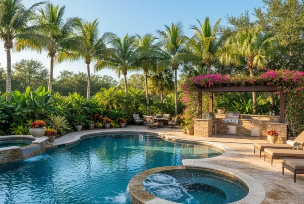 Custom saltwater pool with spa and tropical landscaping in Central Florida