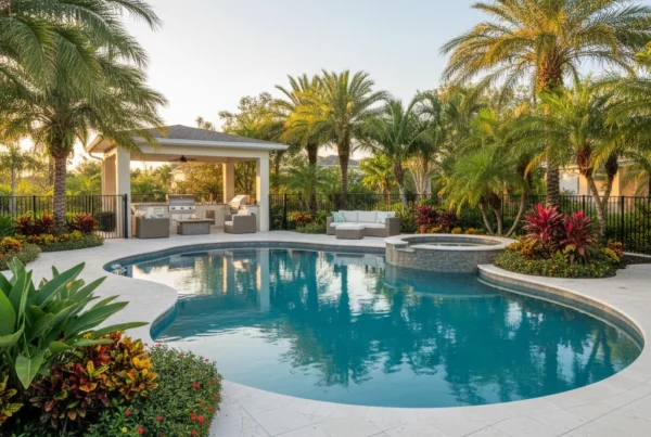 Custom pool with safety alarm system in Central Florida tropical setting