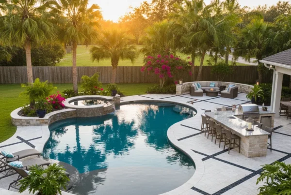 Custom pool and patio with tropical landscaping in Central Florida