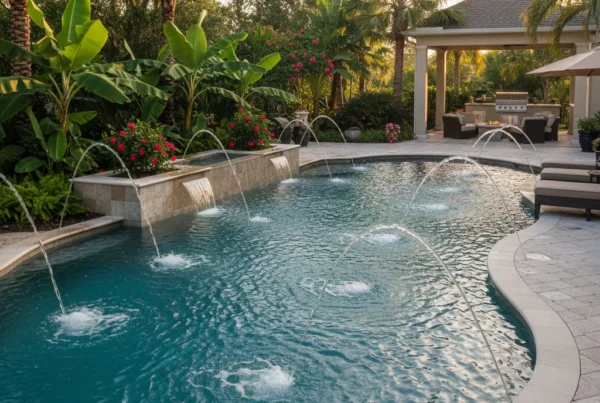 Custom pool with bubblers and fountains in Central Florida backyard