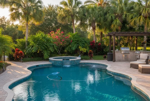 Custom pool with tile regrout and tropical landscaping in Leesburg FL