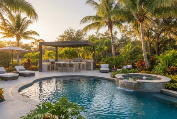 Custom pool and outdoor living area with tropical landscaping in Leesburg FL