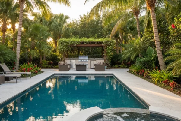 Custom pool and outdoor living area with tropical landscaping in Leesburg FL