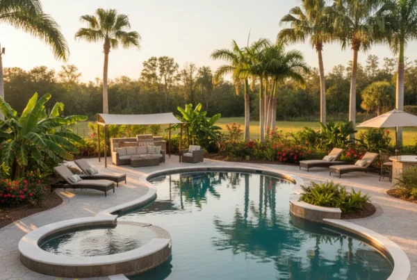 Custom pool with elegant coping and tropical landscaping in Leesburg FL