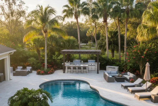 Custom pool and outdoor living area in Leesburg FL with palm trees