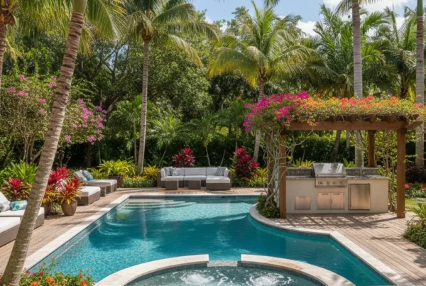 Custom pool with tropical landscaping in Leesburg Florida backyard