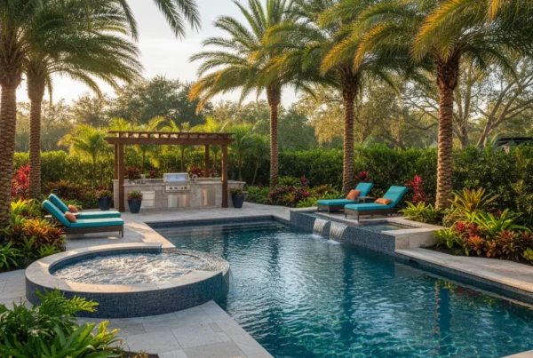 Custom 3D designed pool with tropical landscaping in Central Florida