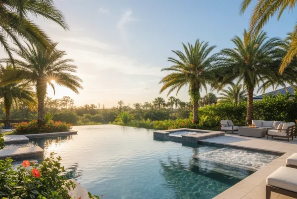 Zero edge infinity pool with tropical landscaping in Central Florida
